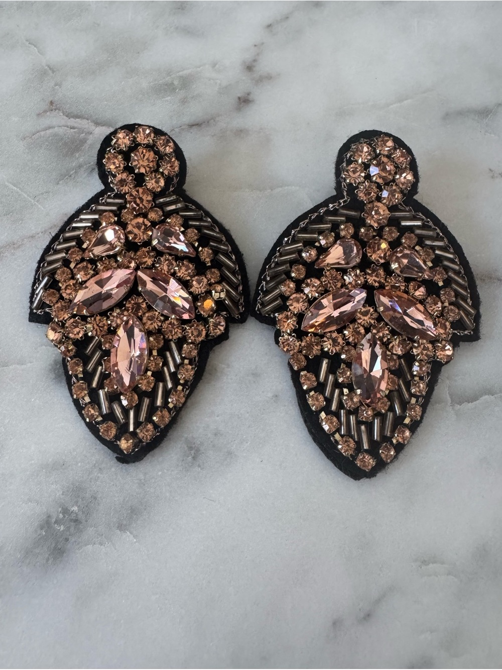 Express- Pink Crystal & Rose-Gold Beaded Statement Earrings